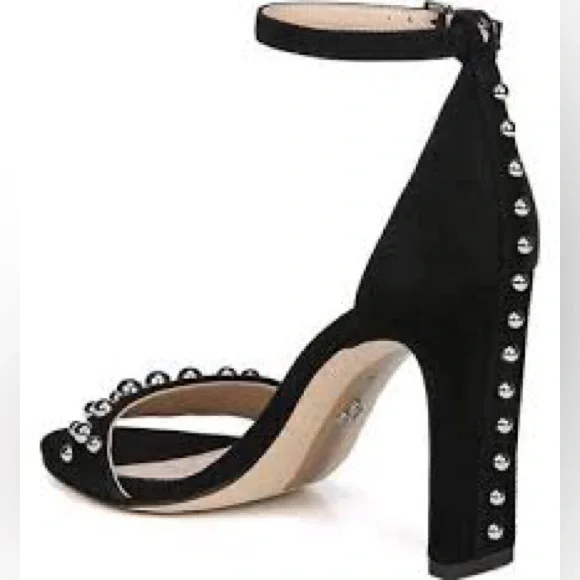 🪩SAM EDELMAN•Yoshi Black Suede Sandals silver studded embellishment •Size 7.5 - Picture 5 of 17